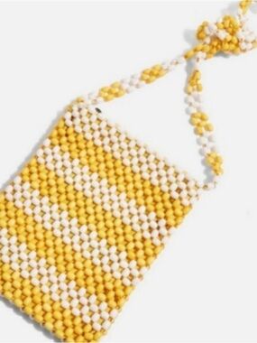 Topshop Yellow and White Striped Beaded Mini Bag